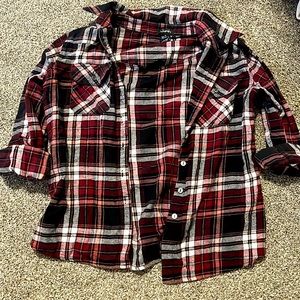 Red black and white plaid flannel
